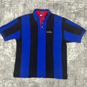 Vintage Tommy Hilfiger Striped Blue Button Down Polo Dress Shirt